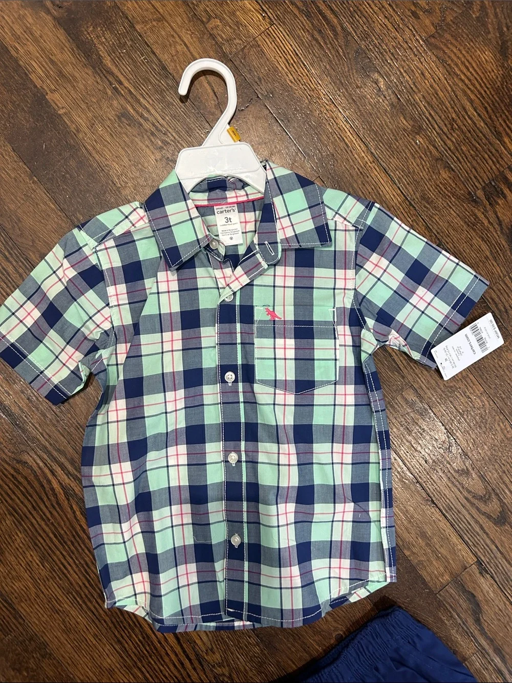 Carter's Mint, Navy & Pink Plaid Short-Sleeve Shirt 3T